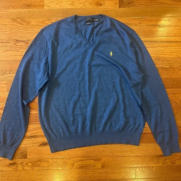 Polo by Ralph Lauren Men's Classic Blue V-Neck Sweater - Picture 1 of 3
